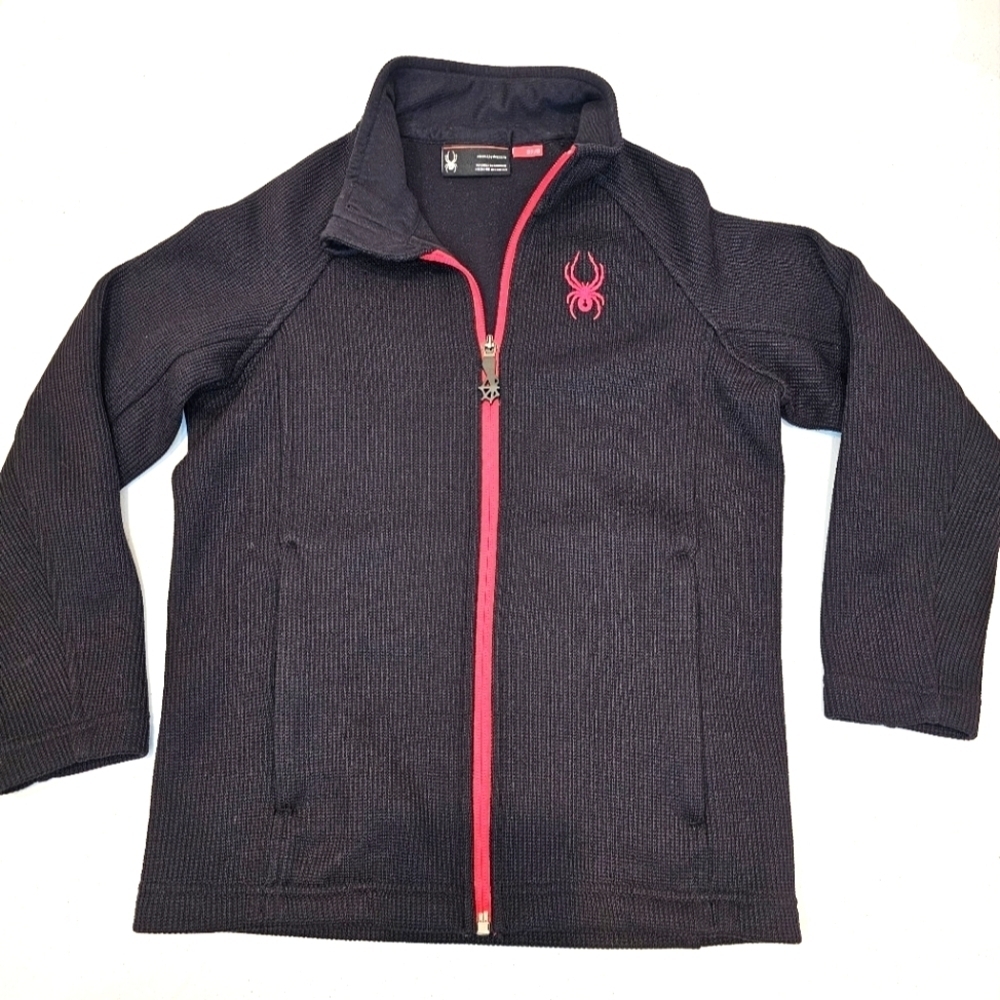 Spyder Black Red Jacket Youth Size Small 7/8 Full Zip Core Fleece Embroidered